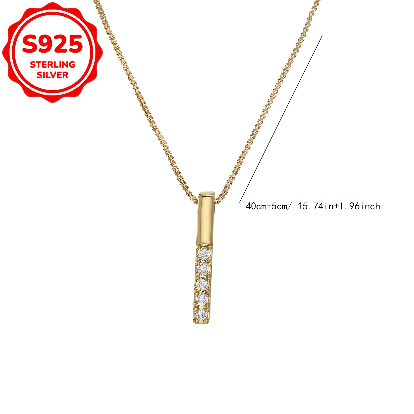 Women's S925 Sterling Silver Vertical Bar Pendant Necklace